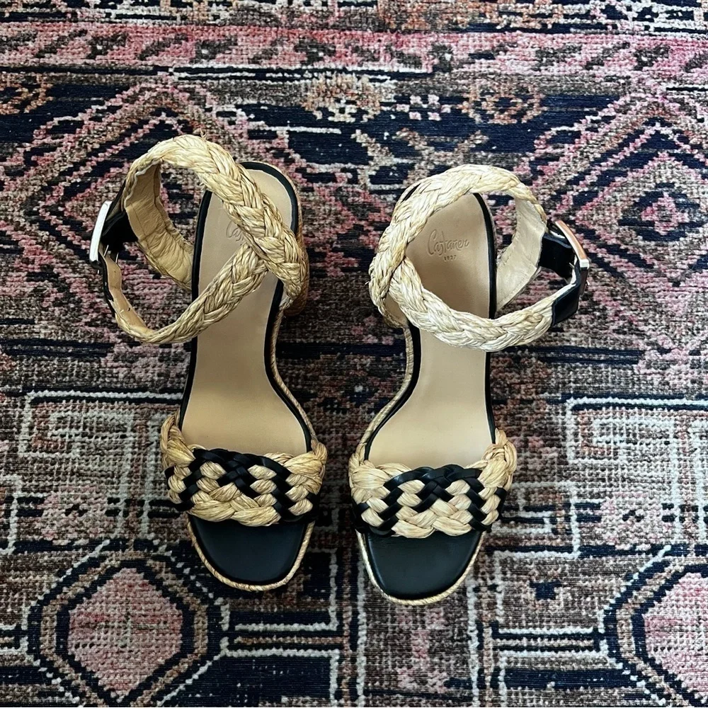 Castaner Agnes Natural & Black Woven Raffia  Tall Sandals Platform Heels 39 US 8